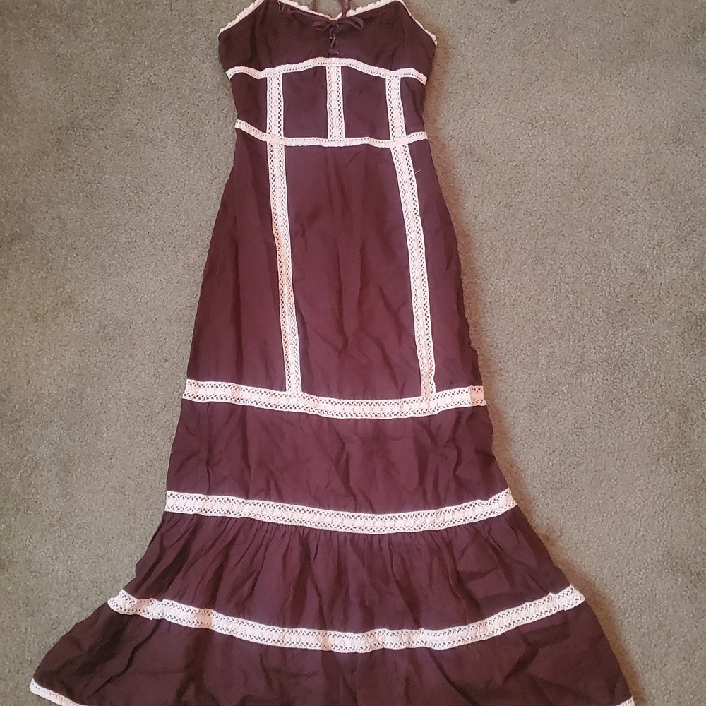 Moda International Brown Maxi Dress with Cream Accents